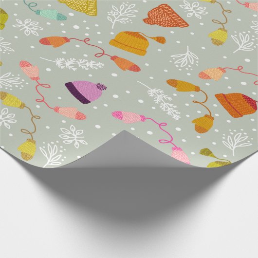 Gebreide Petten en Mittens Winter Pattern Cadeaupapier (Hoek)