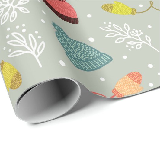 Gebreide Petten en Mittens Winter Pattern Cadeaupapier (Rol Hoek)