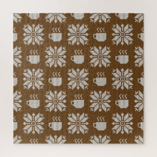 Gebreide winter: decoratieve theekopjes legpuzzel