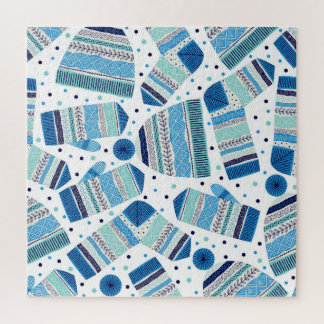 Gebreide winterkleding: Gezellig naadloos patroon. Legpuzzel
