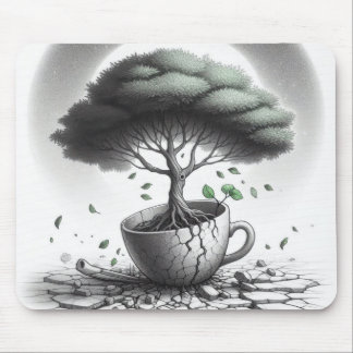 Gebroken beker met boom. muismat