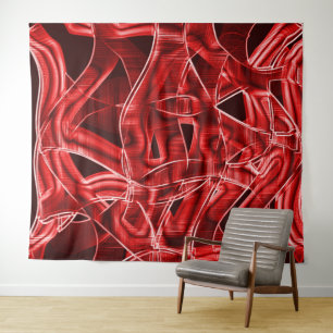 Gebroken en overlappende rode acryltapeleftovers wandkleed