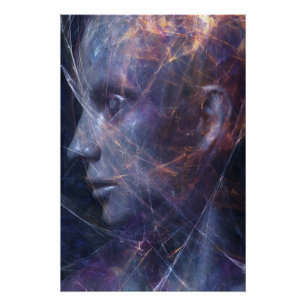Gebroken Gezicht Neon Draden Kosmisch Portret Perfect Poster