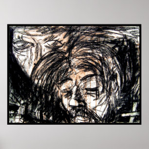 Gebroken hart boven gemorste rode wijnsteenkoolsto poster