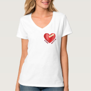 Gebroken hart geheeld met patch en levensspreuk t-shirt