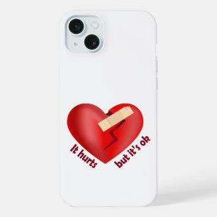 Gebroken hart genezen met patch en levenscitaat iPhone 15 plus case