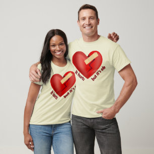 Gebroken hart genezen met patch en levenscitaat t-shirt