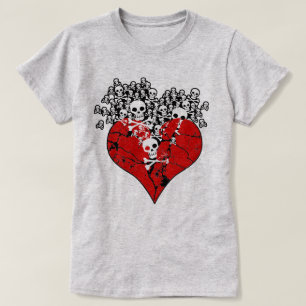 Gebroken hart met schedels t-shirt