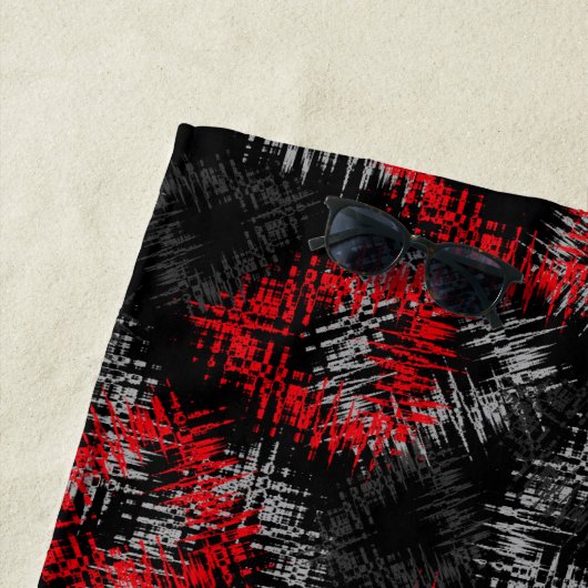 Gebroken harten rood en grijs op zwarte achtergron strandlaken (In situ)