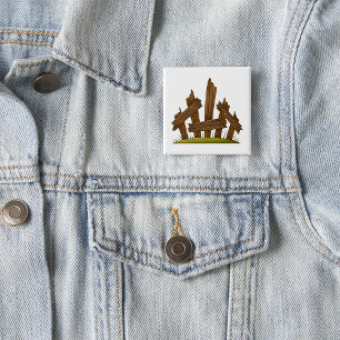 Gebroken houten hek rustieke boerderij vierkante button 5,1 cm
