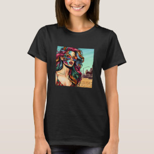 Gebroken kunst Abstracte vrouw op het strand T-shirt