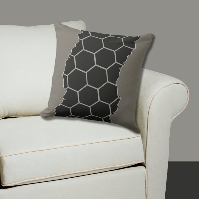 Gebroken modern grijs, zwart honingraatpatroon kussen (Broken Modern Gray, Black Honeycomb Pattern Throw Pillow)