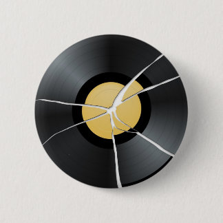 Gebroken vinylrecord ronde button 5,7 cm