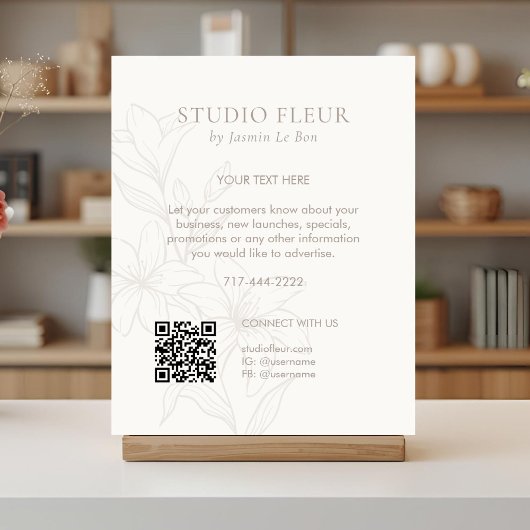 gebroken wit | Chic Floral Text Promotionele QR Poster