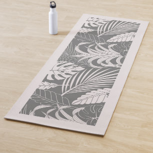 Gebroken wit en grijs tropisch blad yogamat