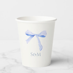 Gebroken wit Trendy Blue Ribbon Trouwpapier Cup Papieren Bekers
