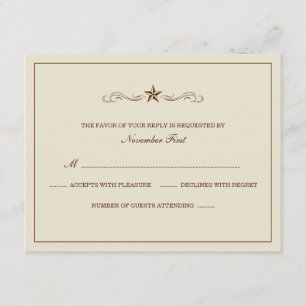 Gebroken-witte en bruine Westerne bruiloft RSVP Kaartje
