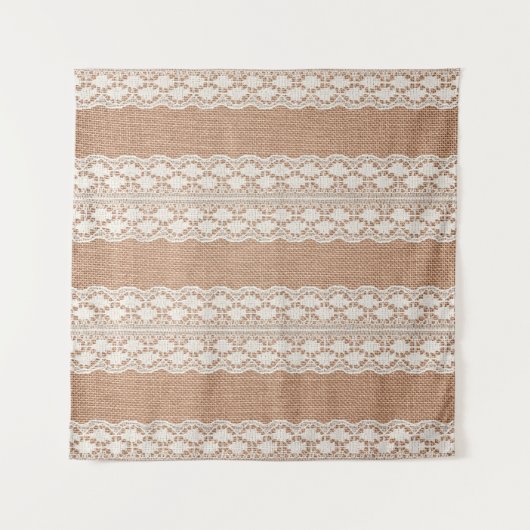 Gebroken witte kant op bruine afdruk wandkleed (Voorkant (horizontaal))