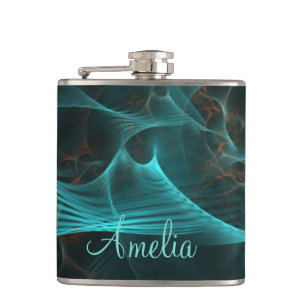 Gebroken Zijde Fractal Blauwgroen ID717 Heupfles