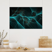 Gebroken Zijde Fractal Blauwgroen ID717 Poster (Keuken)