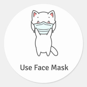 GEBRUIK GEZICHTSMASKER ZOEKE KATTENSTICKER ENVELOP RONDE STICKER