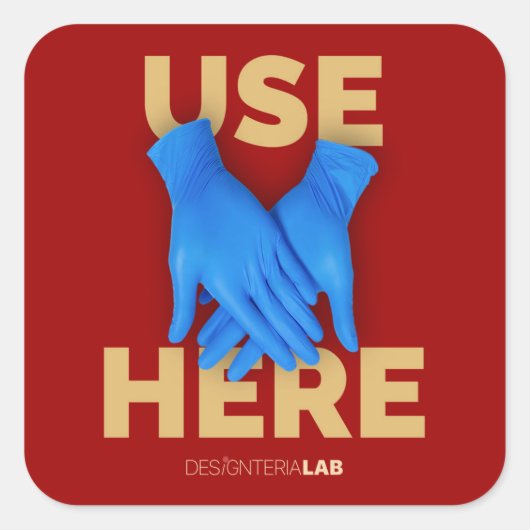 Gebruik hier handschoenen (donker) vierkante sticker (Voorkant)