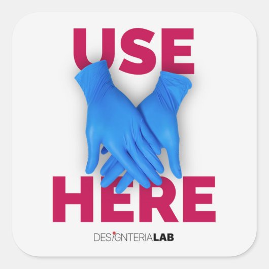 Gebruik hier handschoenen vierkante sticker (Voorkant)