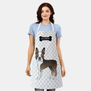 Gebruinde Boston Terrier Cartoon Hond & Aangepaste Schort