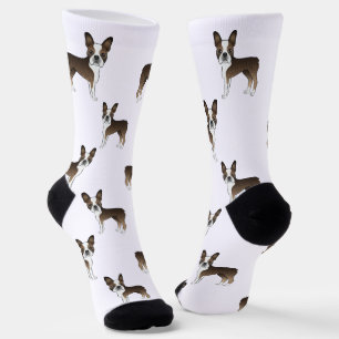 Gebruinde Boston Terrier Cartoon Hond Patroon Sokken