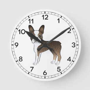 Gebruinde En Witte Boston Terrier Hond Illustratie Ronde Klok