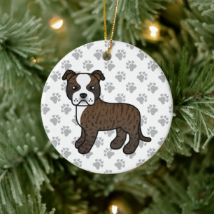 Gebruinde en witte Staffordshire Bull Terrier hond Keramisch Ornament