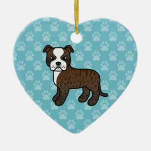 Gebruinde En Witte Staffordshire Bull Terrier Hond Keramisch Ornament