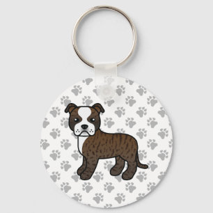 Gebruinde En Witte Staffordshire Bull Terrier Hond Sleutelhanger