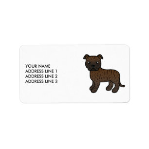 Gebruinde Engelse Staffie Schattige Cartoon Hond & Etiket