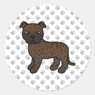 Gebruinde Engelse Staffordshire Bull Terrier Hond Ronde Sticker