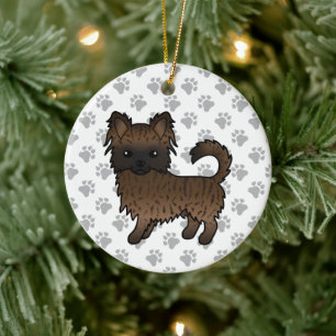 Gebruinde Langharige Chihuahua Cartoon Hond & Poot Keramisch Ornament