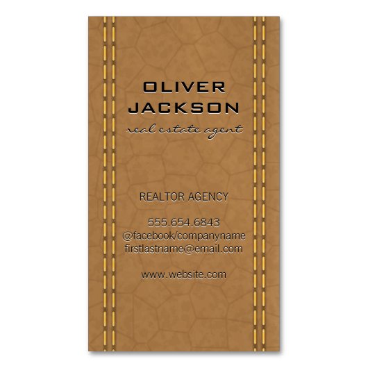 Gebruinde leder genaaid lijkt magnetisch visitekaartje (Voorkant Verticaal)