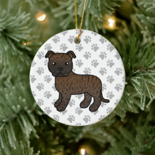 Gebruinde Staffordshire Bull Terrier Cartoon Hond Keramisch Ornament