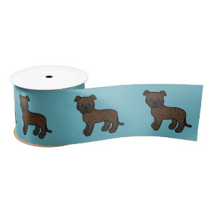 Gebruinde Staffordshire Bull Terrier Hond Op Blauw Lint