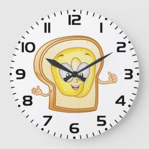 Gebruinde Toast Cartoon Karakter Gelukkig Brood Grote Klok