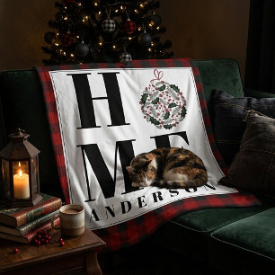Gebufferde geruite ornament "Thuis" gepersonalisee Fleece Deken