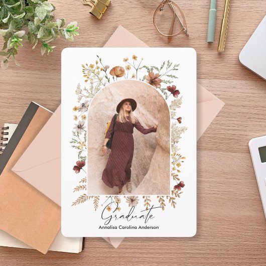 Gecadreerde Boho Bloemboog Afgestudeerde Kaart