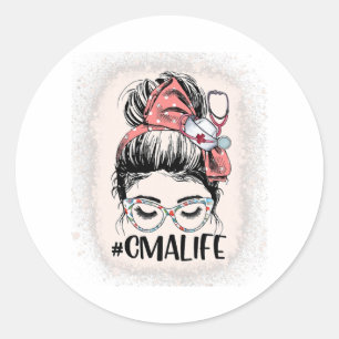 Gecertificeerd Medisch Assistent Messy Bun CMA Lif Ronde Sticker