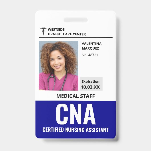 Gecertificeerd Verpleegkundige CNA ID Pas Badge (Voorzijde)