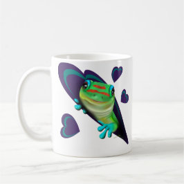 Gecko en harten koffiemok
