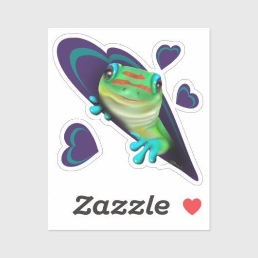 Gecko en harten sticker (Vel)