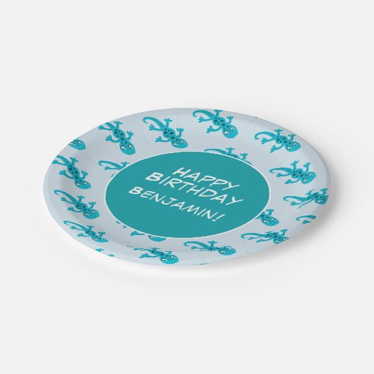 Gecko Hagedis Custom Kids Verjaardag Papieren Bordje (Gekanteld)