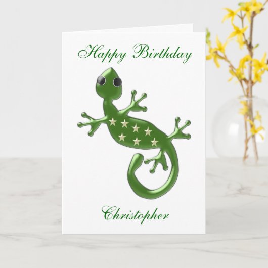 Gecko Lizard Birthday Card Kaart (Gele Bloem)