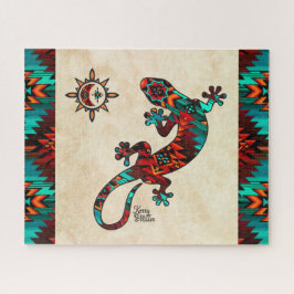 Gecko Lizard en Sun Jigzaag Puzzle Legpuzzel