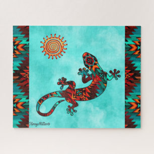 Gecko Lizard en Sun Jigzaag Puzzle Legpuzzel